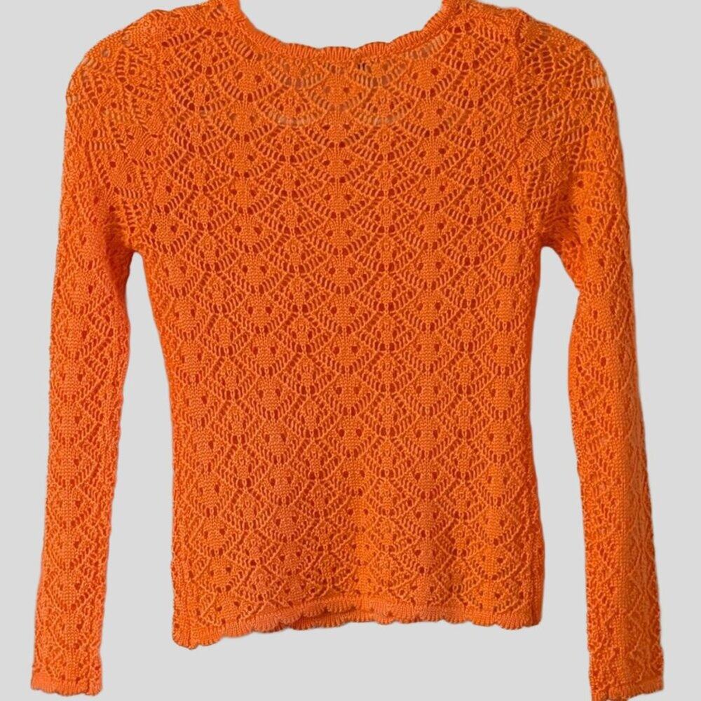 Truce Girls L Orange Crochet Top Long Sleeve Boho Festival Pumpkin Patch